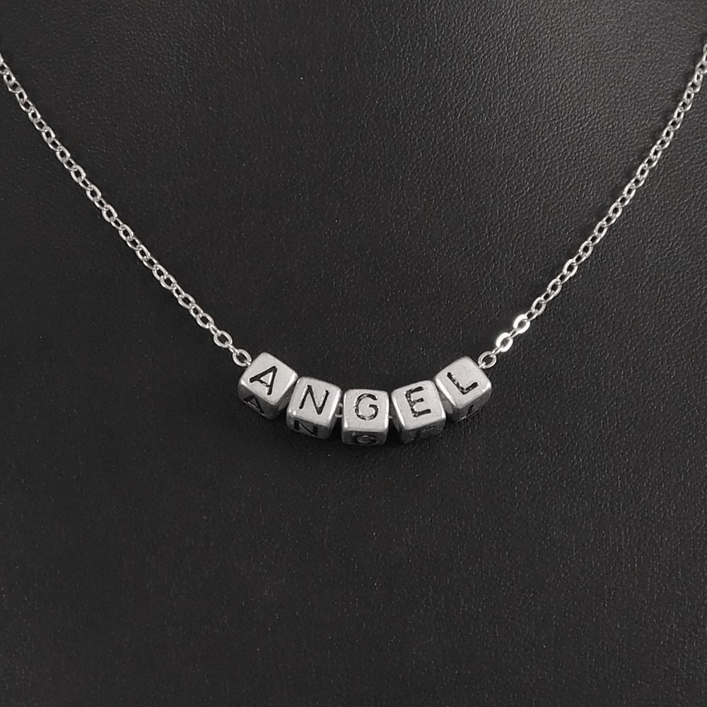 Angel Mini Block Silver Necklace